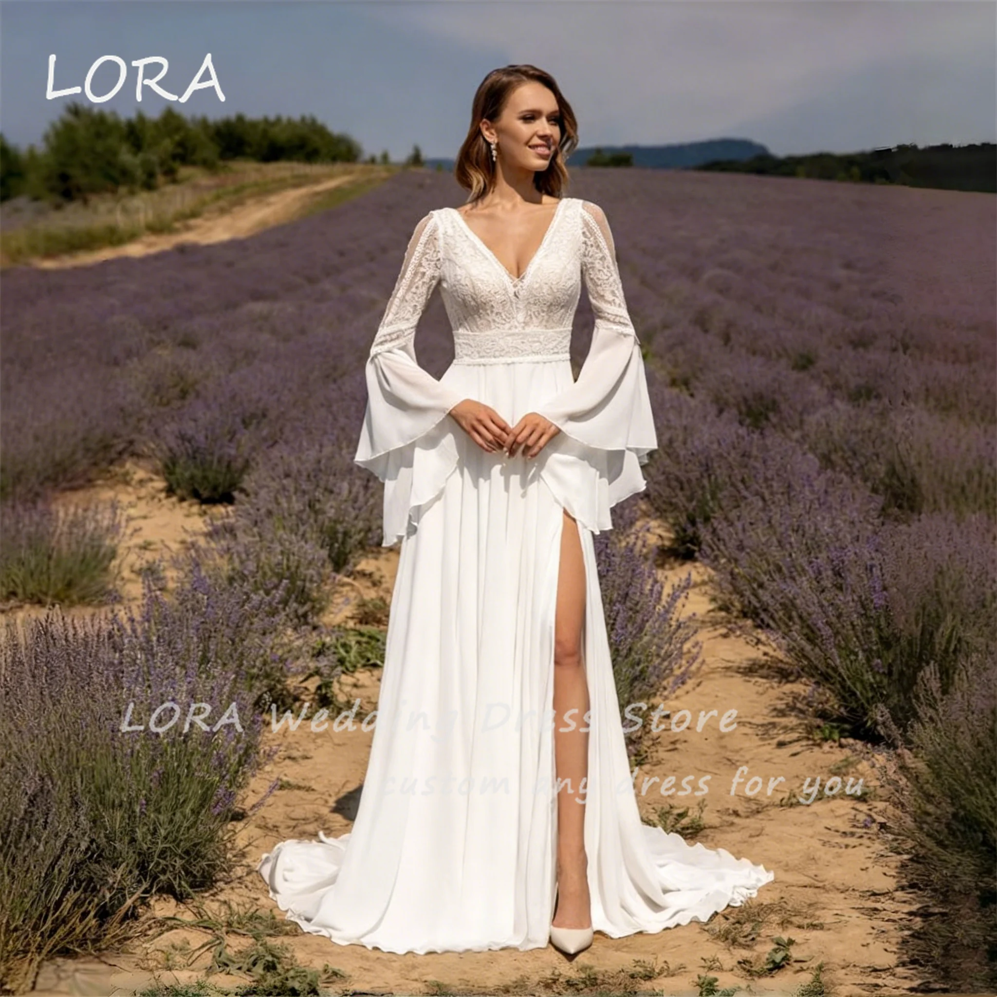 Robe De Mari e Boh me LORA En Dentelle Col En V Manches vas es robe-de-mari-e-boh-me-lora-en-dentelle-col-en-v-manches-vas-es