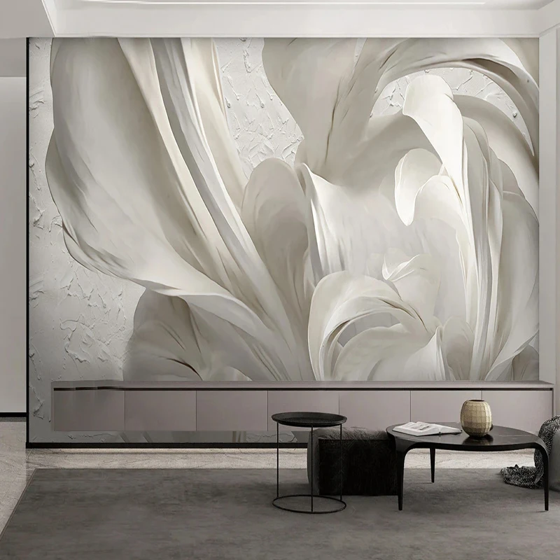 

Custom Sticker Wall Painting Nordic Style 3D Relief Lily Petal Geometry Mural Bedroom Living Room Sofa TV Background Wallpaper