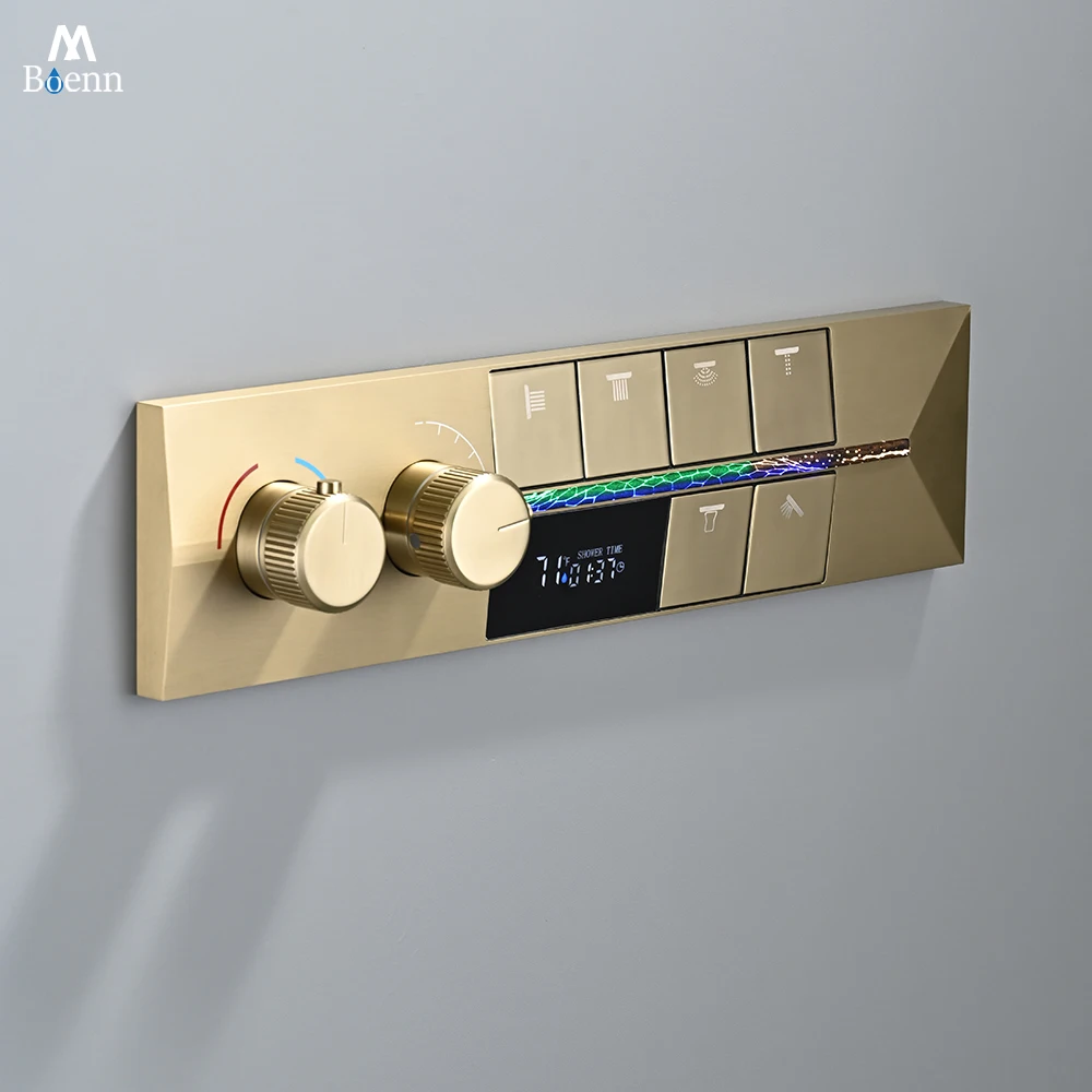 ก๊อกน้ำผสมแบบกดปุ่มควบคุมอุณหภูมิอัจฉริยะ M Boenn 6 ฟังก์ชั่น พร้อมหน้าจอแสดงอุณหภูมิ  วัสดุทองเหลือง สำหรับห้องน้ำ 1