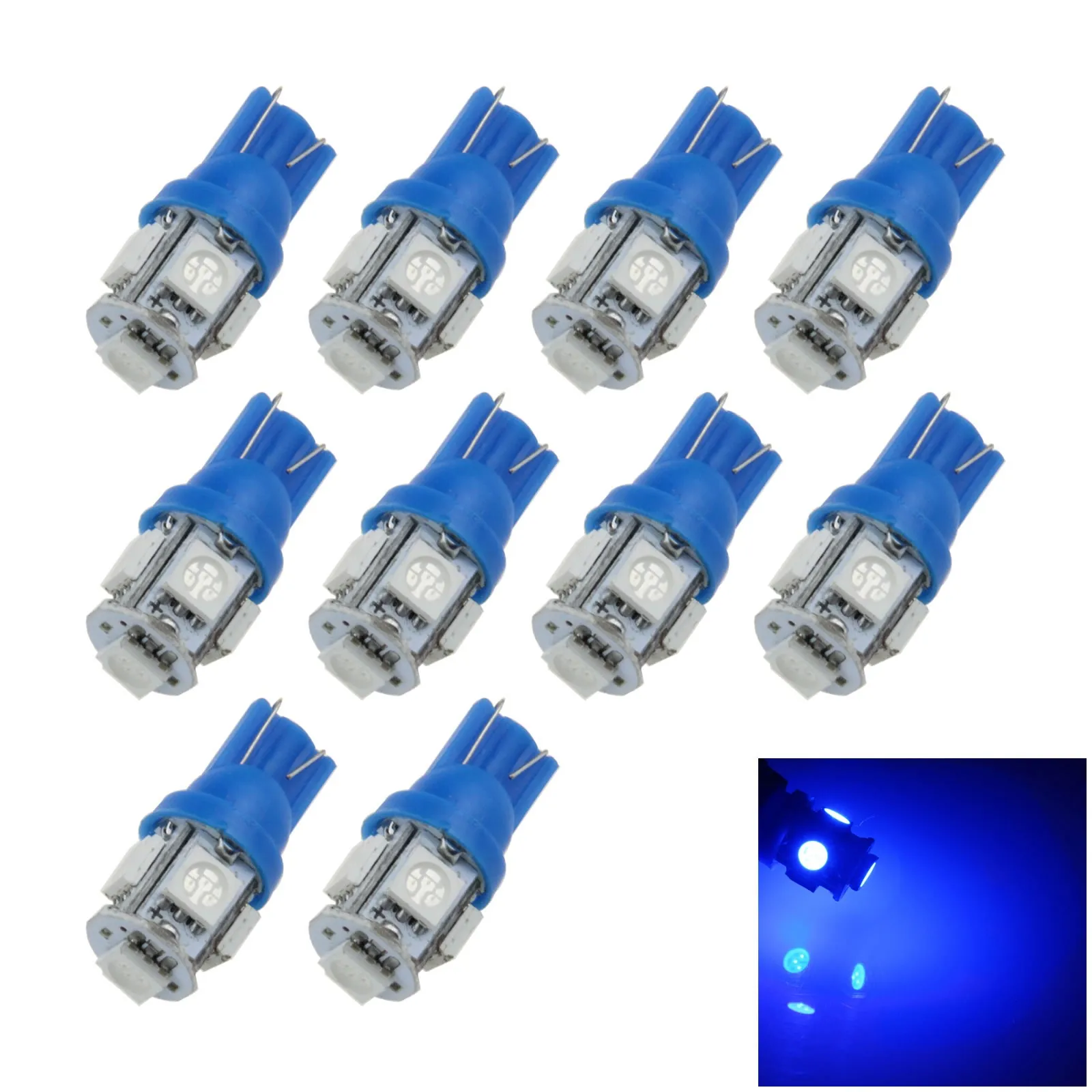 

10x синяя автомобильная лампа T10 W5W с клиновидным цоколем, парковочная лампа, 5 излучателей, 5050 SMD светильник 280 285