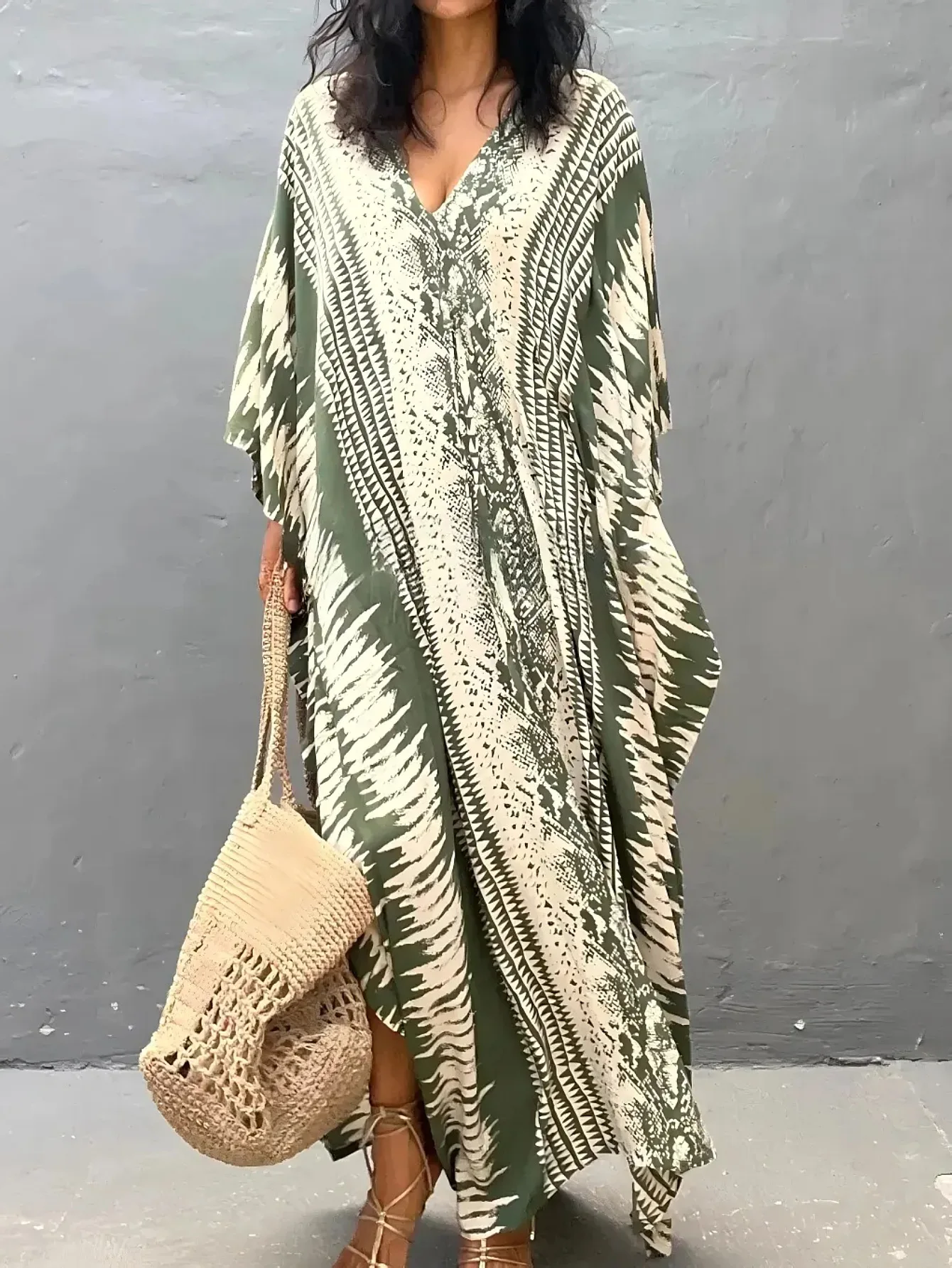 Kaftan Dresses for Women V-Neck Batwing Sleeves Swimsuit Beach Cover Ups Tie Dye Caftan Hawaiian Dress 1