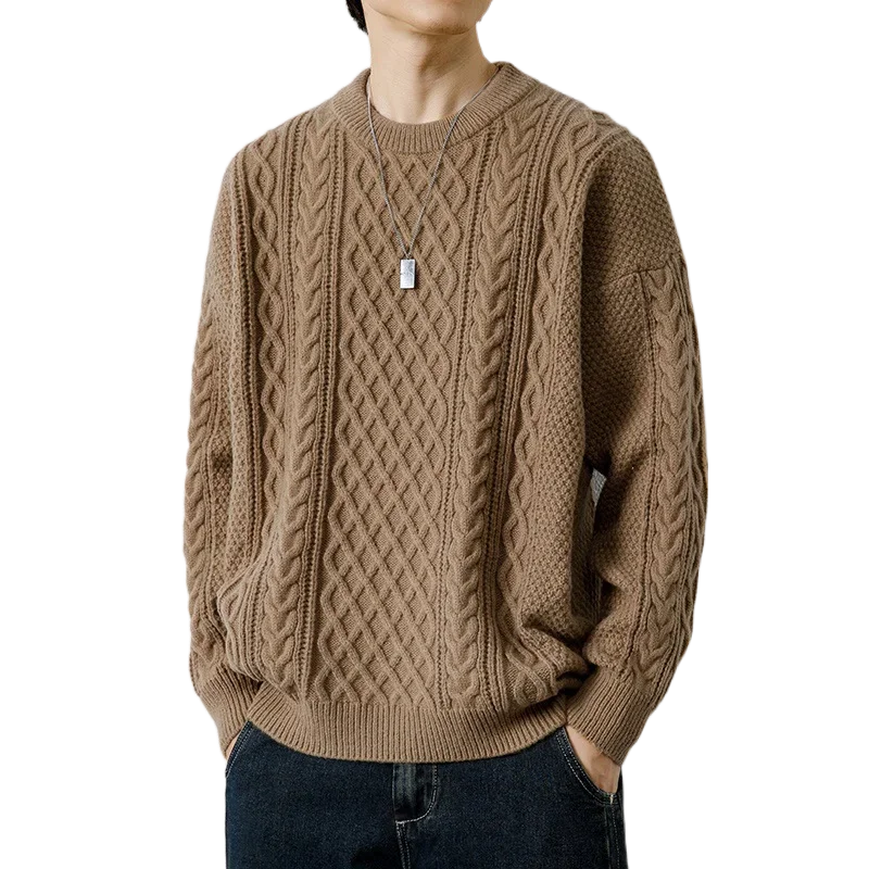 

Осень/Зима 2022, повседневный свободный большой свитер с круглым вырезом, мужской однотонный Универсальный вязаный простой мужской вязаный свитер