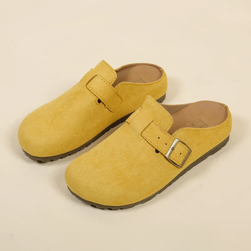 retro Slippers, Women's Slip-On Suede Clogs, Buckle Closed Toe Mules Korean Style, Fashionable Outdoor Slippers_voghion.com