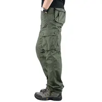 Men's Outdoor Casual Work Trousers Multi-Pocket Loose Large Size Straight Leg Sports Cotton Pants High Waist Zipper Opening