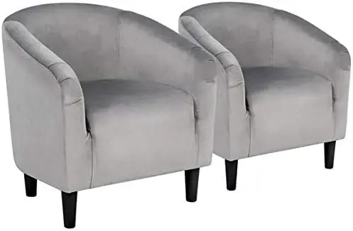Accent Chair with Foot Rest Mid Century Modern Upholstered Soft Barrel Chair Comfy Fabric Armchair and Footrest Set
