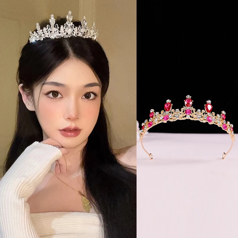 우아한 화려한 크리스탈 티아라 왕관, 여자 파티, 웨딩 공주 라인석 신부 왕관 헤어 쥬얼리