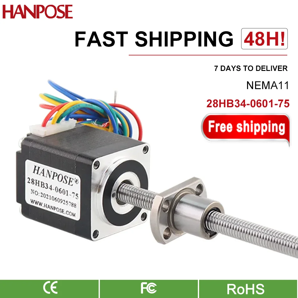 28 stepper motor linear 28HB34-SFU0601 L100-300MM   for 3D printer accessories ball screw nema11 stepper motor
