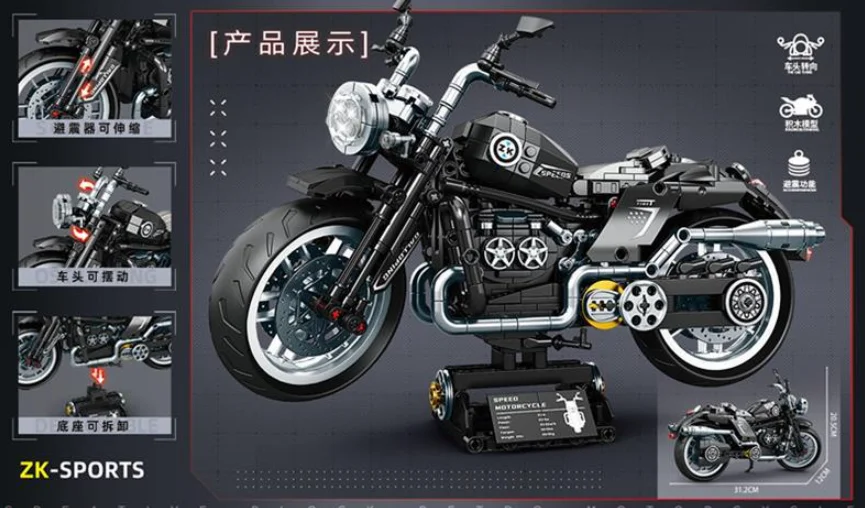 Retro Technische Rennwagen Motorrad Moto City Bausteine Racing Motorrad Fahrzeuge Ziegel DIY Spielzeug für Kinder Geschenke – Detail 2