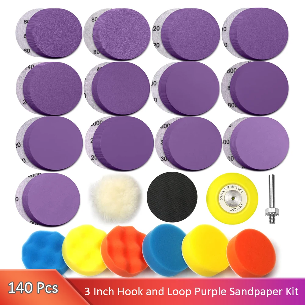 

Sanding Discs 3 Inch 130Pcs Wet Dry Purple Alumina Abrasive Hook and Loop 60-10000 Grits Sandpaper for Wood Metal Car