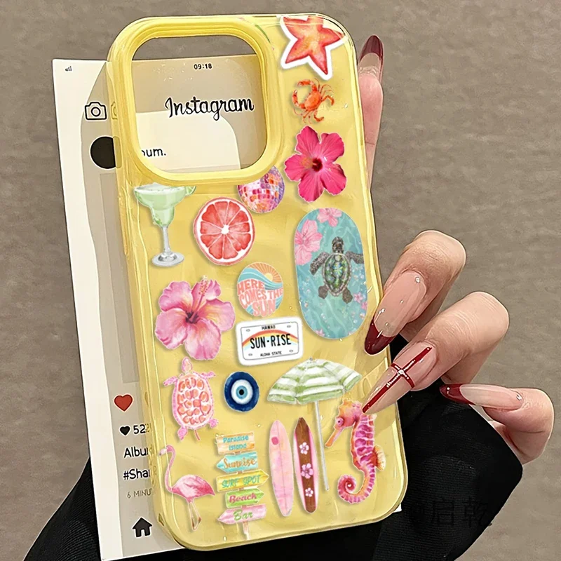 Ocean Serenity Soft Phone Case with Summer Flower & Seahorse Design