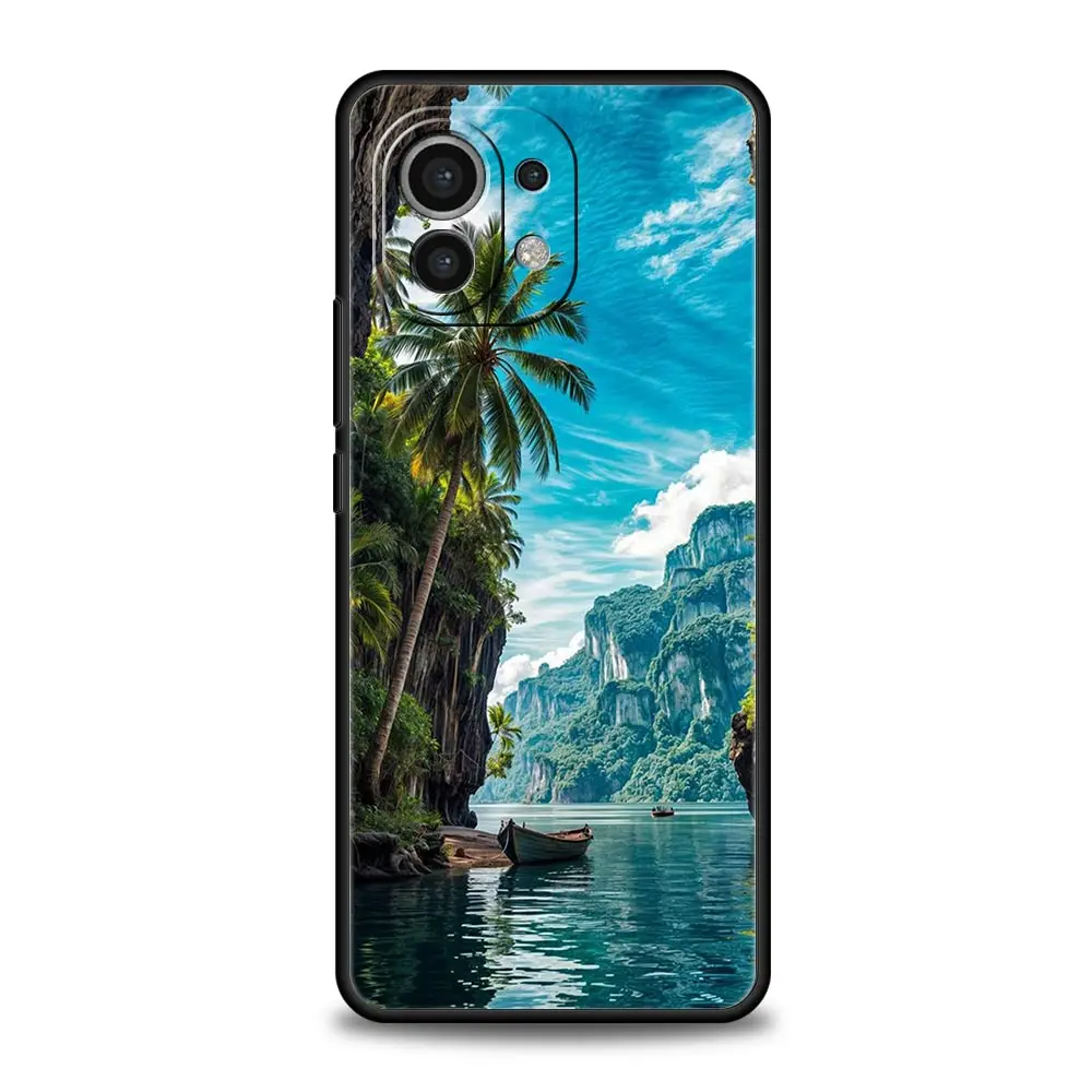 Summer Sunset Beach Scene Phone Case with Palm Design