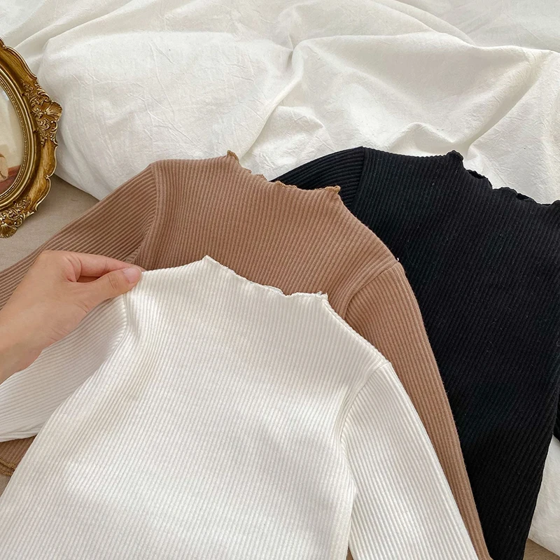 Autumn Spring Newborn Baby Girls T-shirt Long Sleeved Solid Color Bottom Tops Infant Baby Girls Clothing Kids Pullover