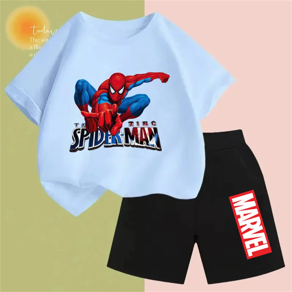 Summer Spider-Man T-shirt Kids Clothing T-shirt Printed Boys Girls Clothing Student T-shirt Fashion crew neck top T Shorts Set 4