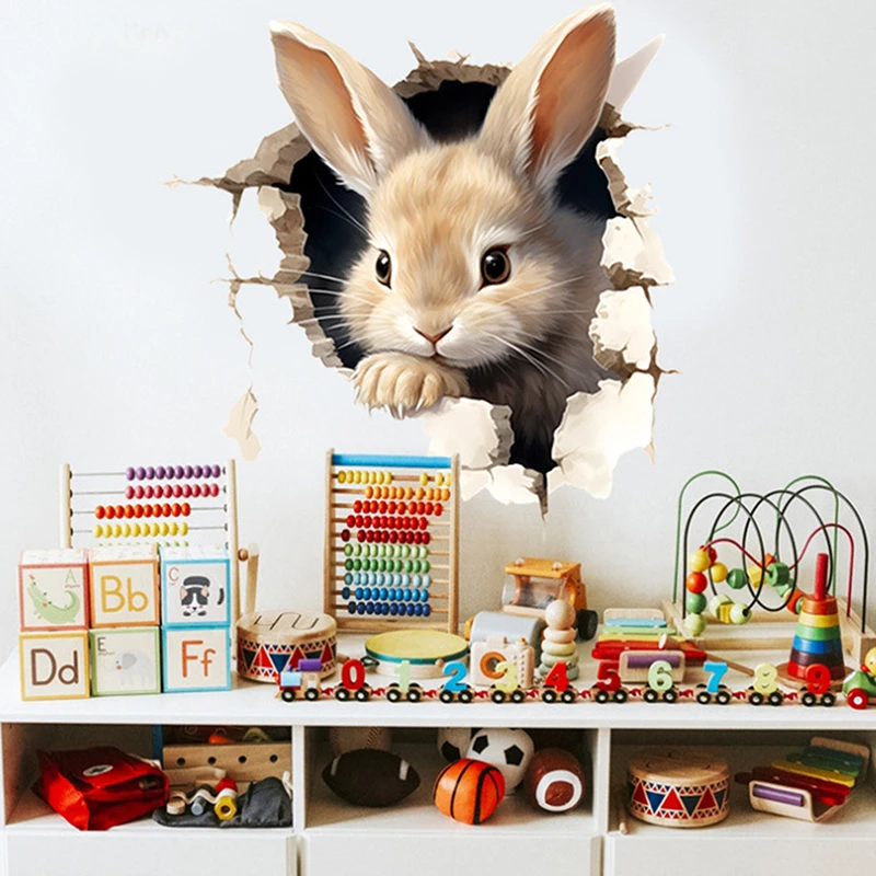 Cartoon 3D Rabbit Wall Stickers Self-adhesive Stickers School Classroom Bedroom Living Room Dining Room Kitchen Bathroom Decor
