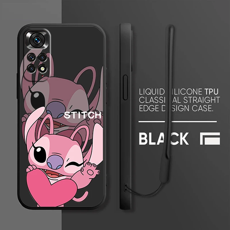 

Stitch Anime Phone Case For Xiaomi Redmi Note 11 11S 10 10S 9 9S 9T 8 8T 7 5 Pro Plus Liquid Rope Candy Cover Fundas Coque Capa