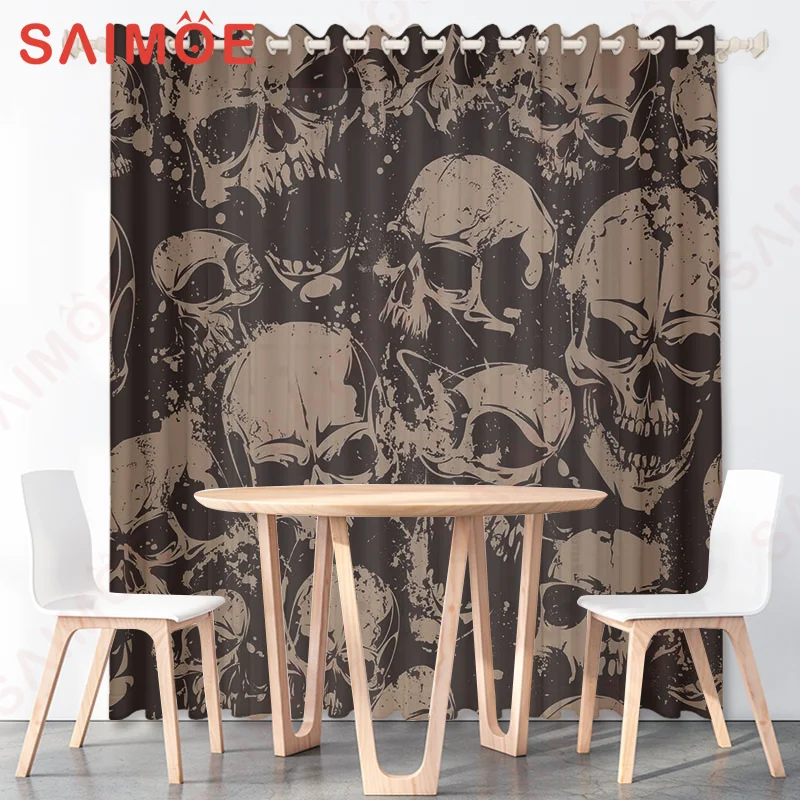 

American Style Halloween Skull Candle Custom Curtains Music Guitar Cross Thin Polyester Fabric Office Home Decoration with Hooks