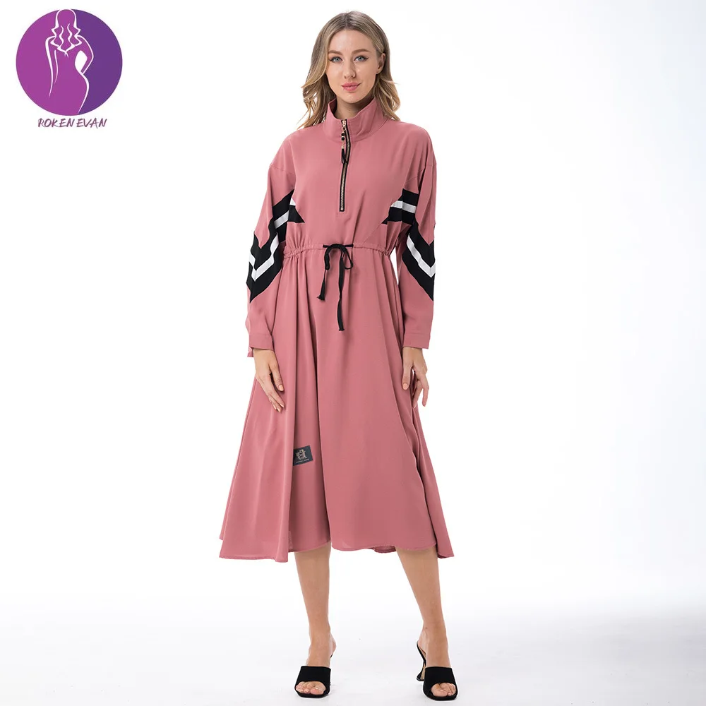 

Roken Evan Latest Muslim Dress Middle Eastern Large Size Women Dubai Fashion Moroccan Pakistan Kimono Have Pocket Islamic Turkey