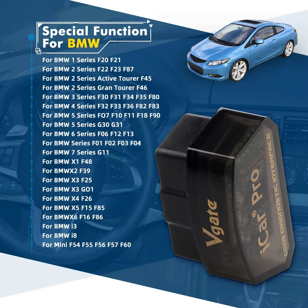 2025 Vgate ICar Pro OBDII Scanner BIMMERCODE For BMW Code Reader Coding  Elm 327 Android & iOS 3