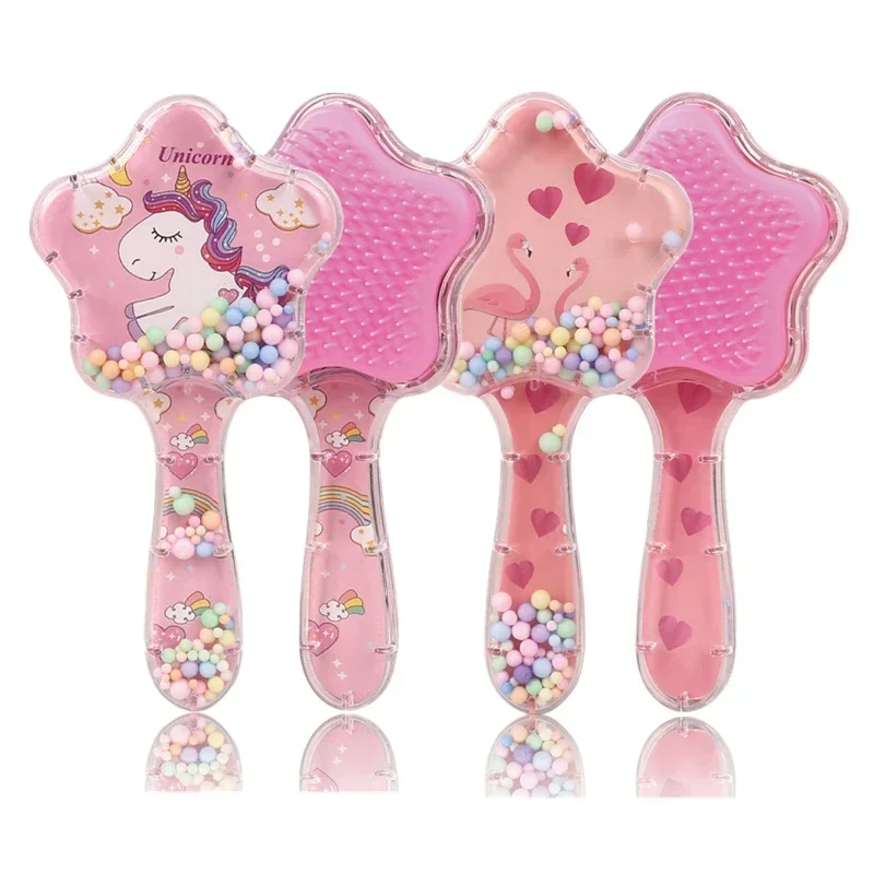 1pc Cartoon Star Comb for Children Girls Hairdressing Comb Anti-knot Massage Flowing Bead Hair Kids Dress Up Makeups
