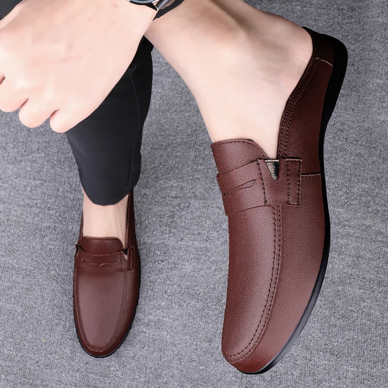Fashion Men Half Loafers Genuine Leather Slippers - Uniqwear