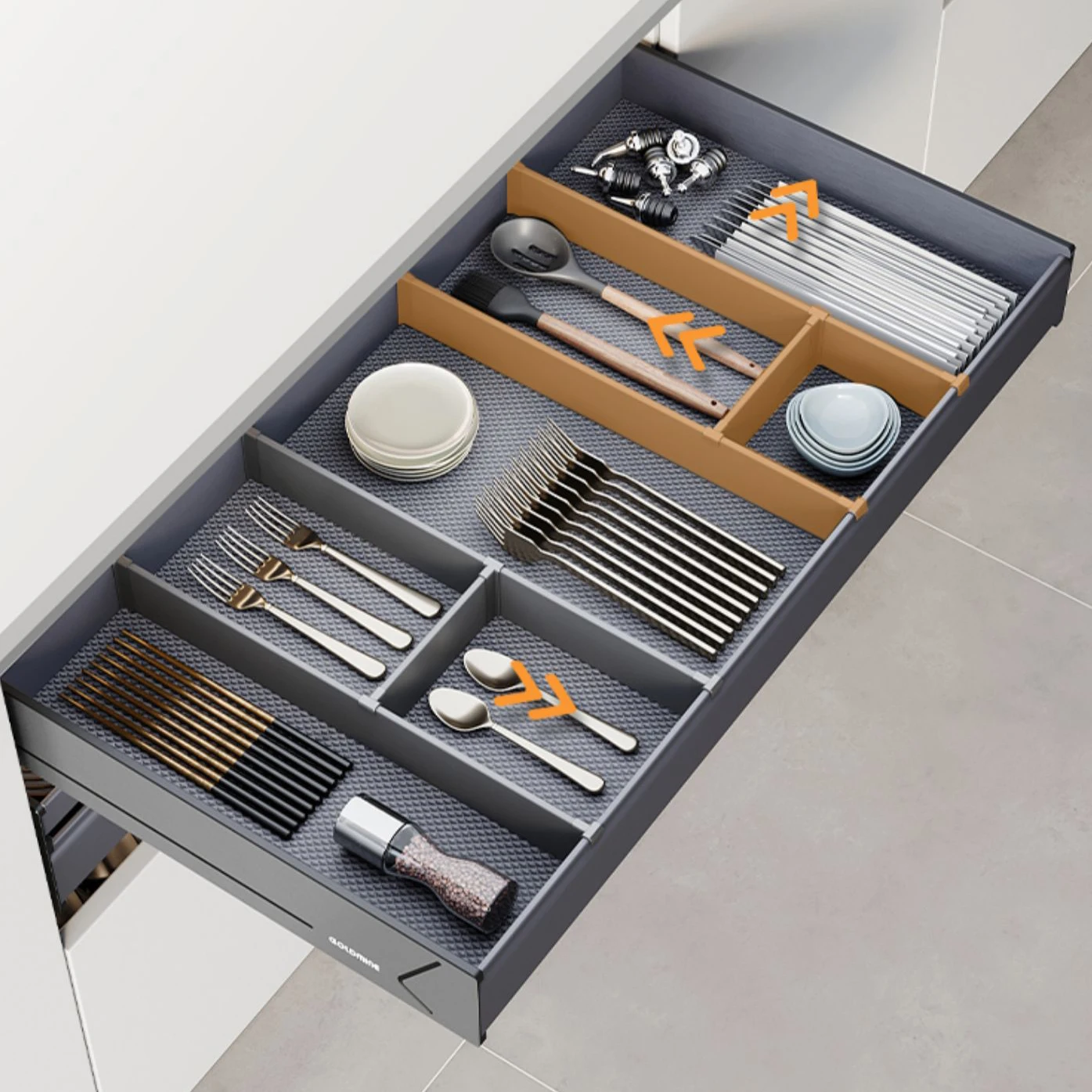3 Layers Kitchen Cabinet Interior Organizers Pull Out Dish Shelf Multi-function Cutlery Storage Drawer Basket
