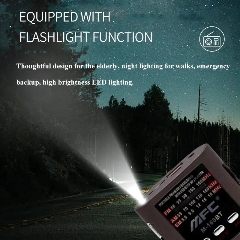 Mini Pocket FM AM SW Radio Portable Full Band Radios Wireless Bluetooth Speaker with LED Flashligh Support TF Card USB Play