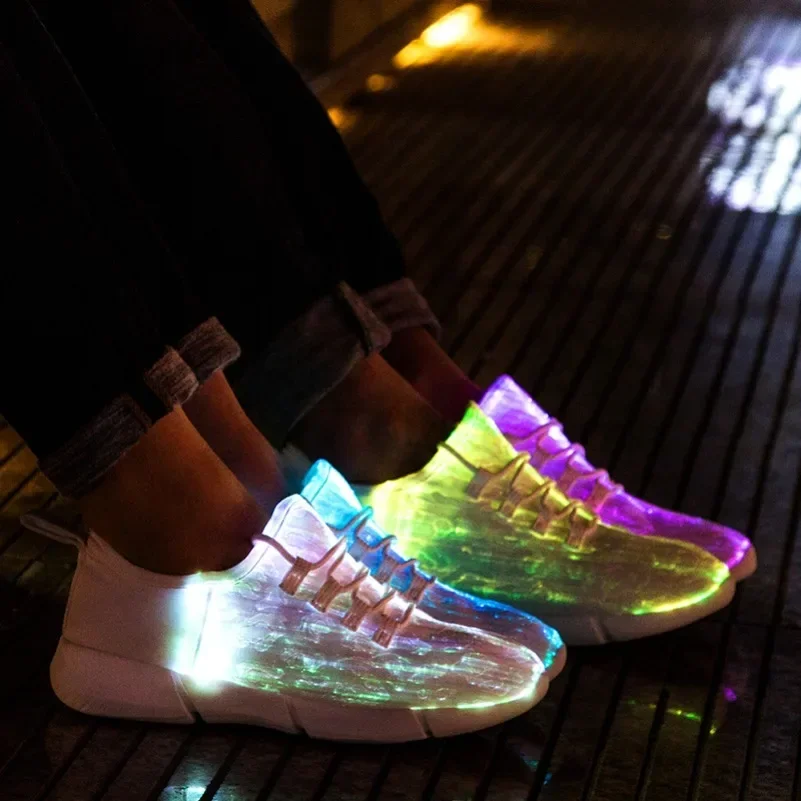 Girls&Boys Kids Fiber Optic Fabric Light Up Shoes Children Flashing Adults Glowing USB Rechargeable Luminous Men Women Sneakers