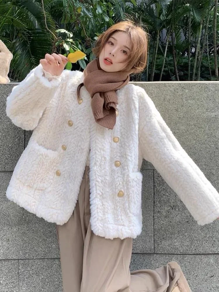 Maternity Lamb Fur Jacket Short Thickened Plush Feel Top Autumn Winter Outerwear Small Fragrance Style Chinese Brand AE Stock