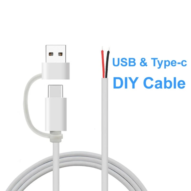 USB-C-Strom-Pigtail-Kabel, 5 V, 2 A, USB-Typ-C-Stecker auf 2-poligen blanken Draht, offenes Ende, Strom-Pigtail-Kabel, DIY für