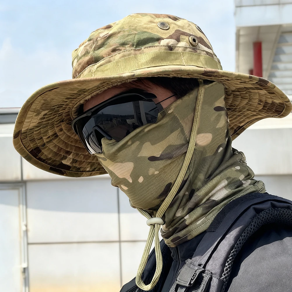 Chapeau camouflage pêche pliable à large bord - Bonnet boonie balaclava pour chasse et pêche