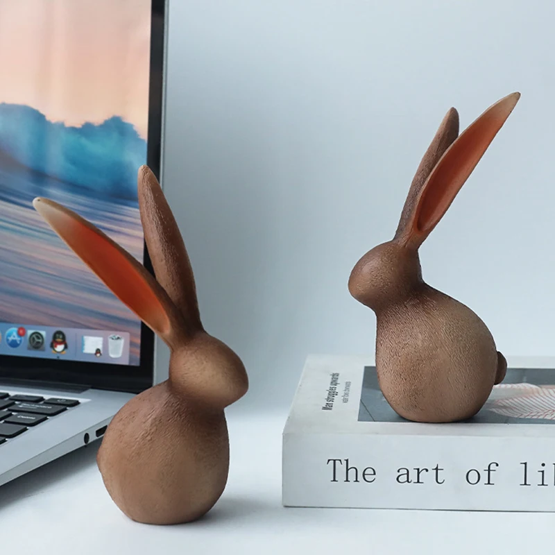 

European Simulation Cute Rabbit Creative Resin Wood Grain Quiet Rabbit Ins Minimalist Home Desktop Sculpture Rabbit Ornamentn