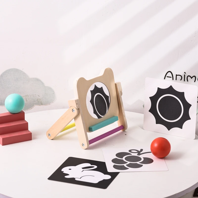 Schwarz-Weiß-Neugeborenen-Spiegels pielzeug Baby-Bauch Zeit für Babys Montessori-Entwicklung kriechen kontrast reiche Aktivität sensorisches Spielzeug – Detail 3