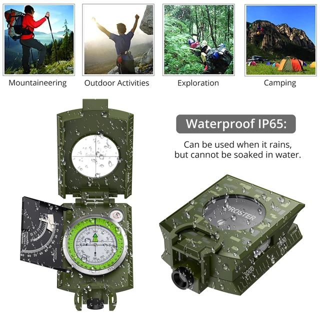 Proster Outdoor Camping Compass – Waterproof Camouflage with Clinometer 5