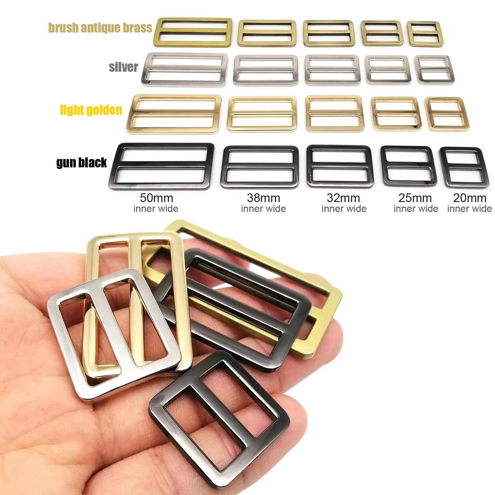 Metal Bag Buckle High Quality Thickened Leather Bag Shoulder Strap Belt Web Rectangle Adjust Tri-glide Pin Roller Slider Loop O Ring