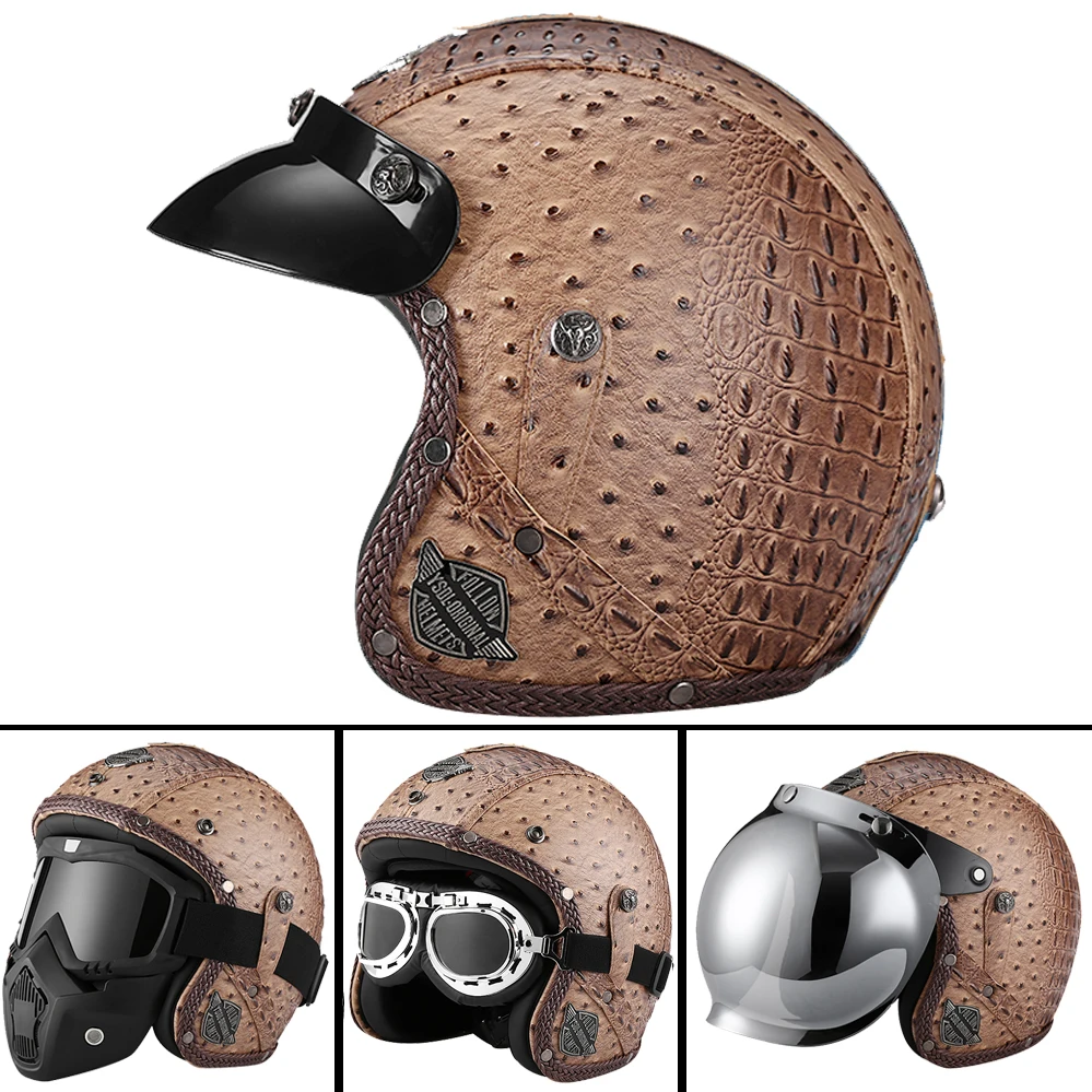 Outlaw Helmets T99 Black Leather German Style Motorcycle Half Helmet For Men & Women DOT Approved - Adult Unisex Skull Cap For Bike Scooter ATV UTV Chopper Skateboard