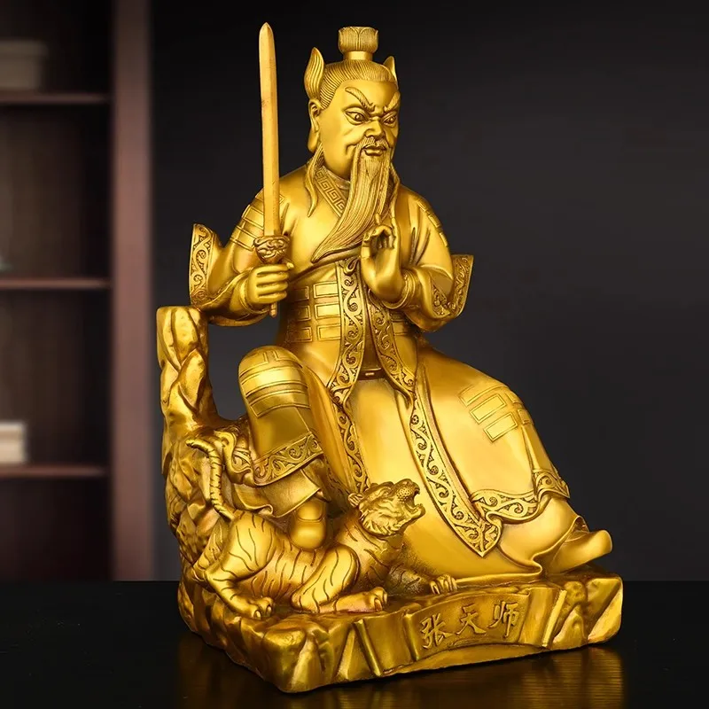 Celestial Master Zhang Daoling Statue, Longhu Mountain Taoism Zhang Tian Shi Brass Figurine for Feng Shui Blessing, Chinese Taoi