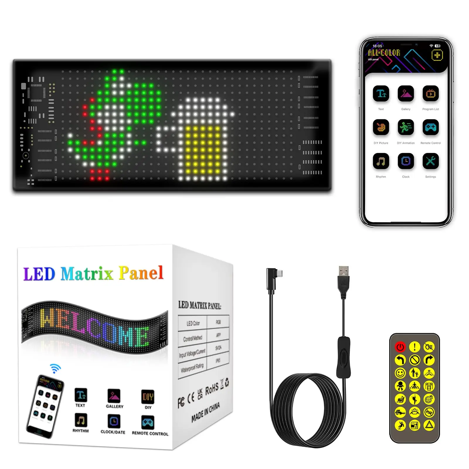 USB 5V LED Flexible Screen Bluetooth Control | Perfect for Parties, Weddings, Festivals DIY Programmable Scrolling Display