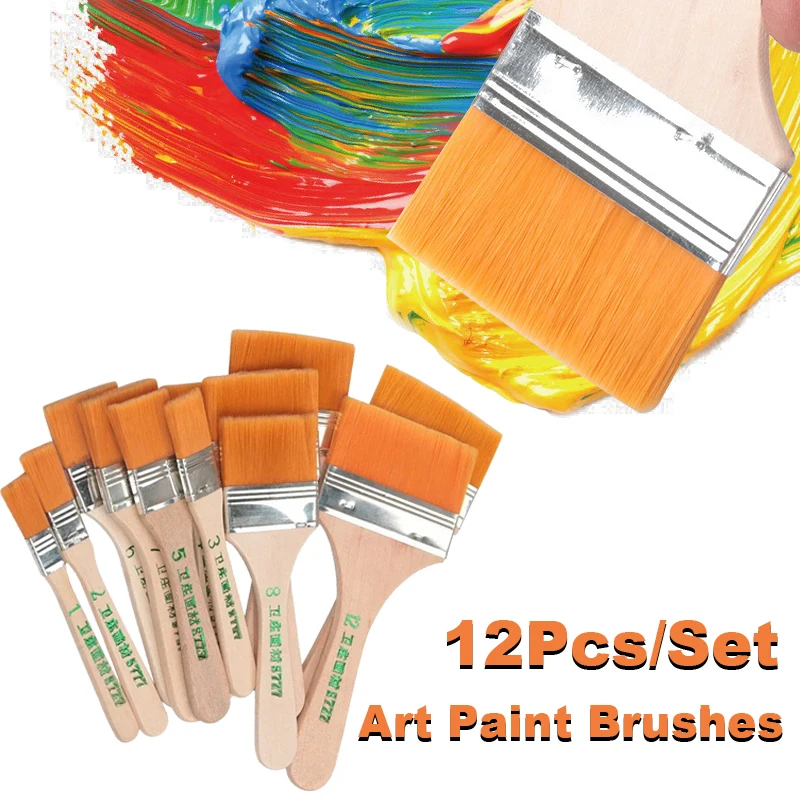 

12Pc/Set Paint Brushes Set For Acrylic Professional Oil Watercolor Drawing Brushes Nylon Hair Wooden Handle Writing Art Supplies