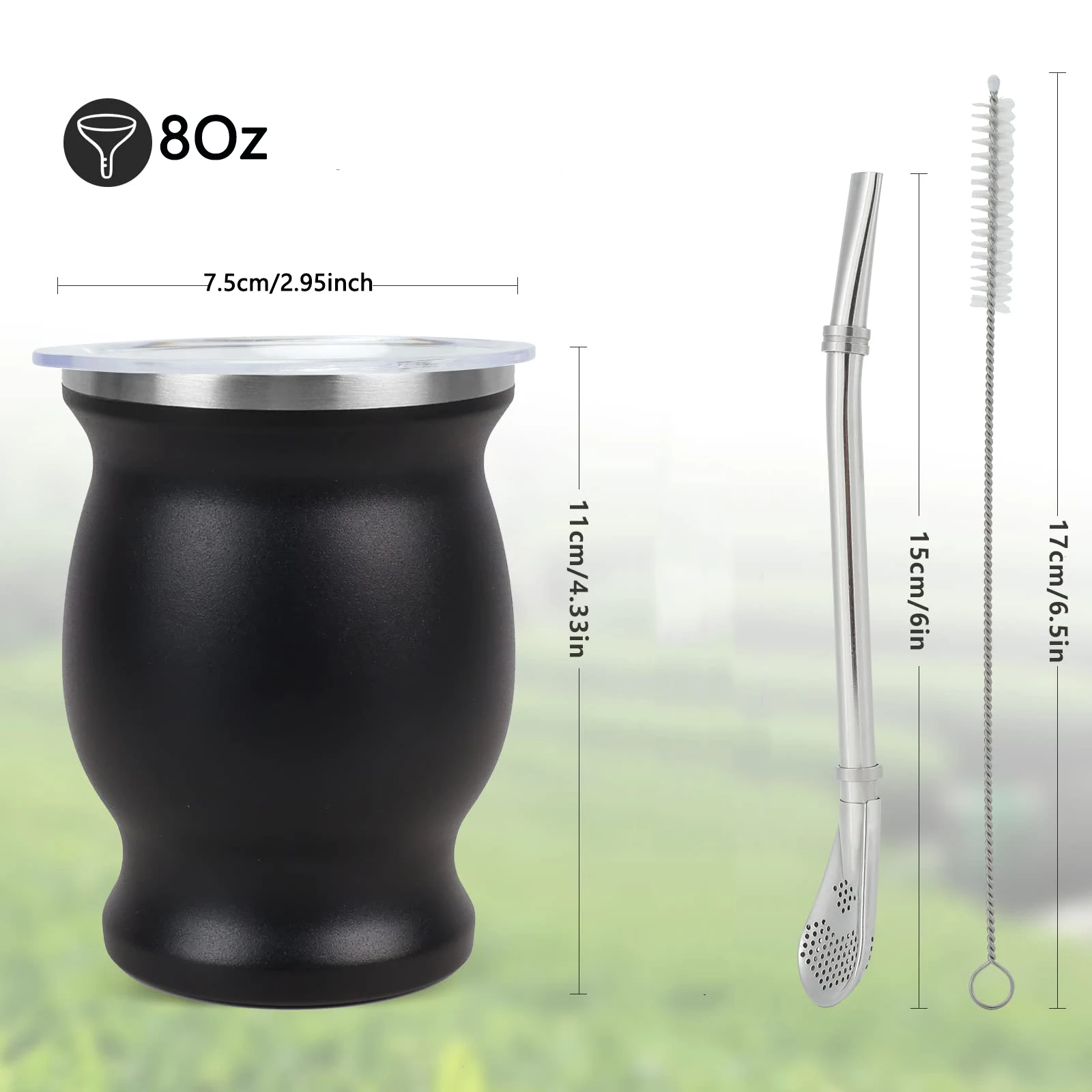 4Pcs Yerba Mate Cup Set 8Oz Stainless Steel Natural Gourd Modern Mate Cup Includes Yerba Straw and Cleaning Brush