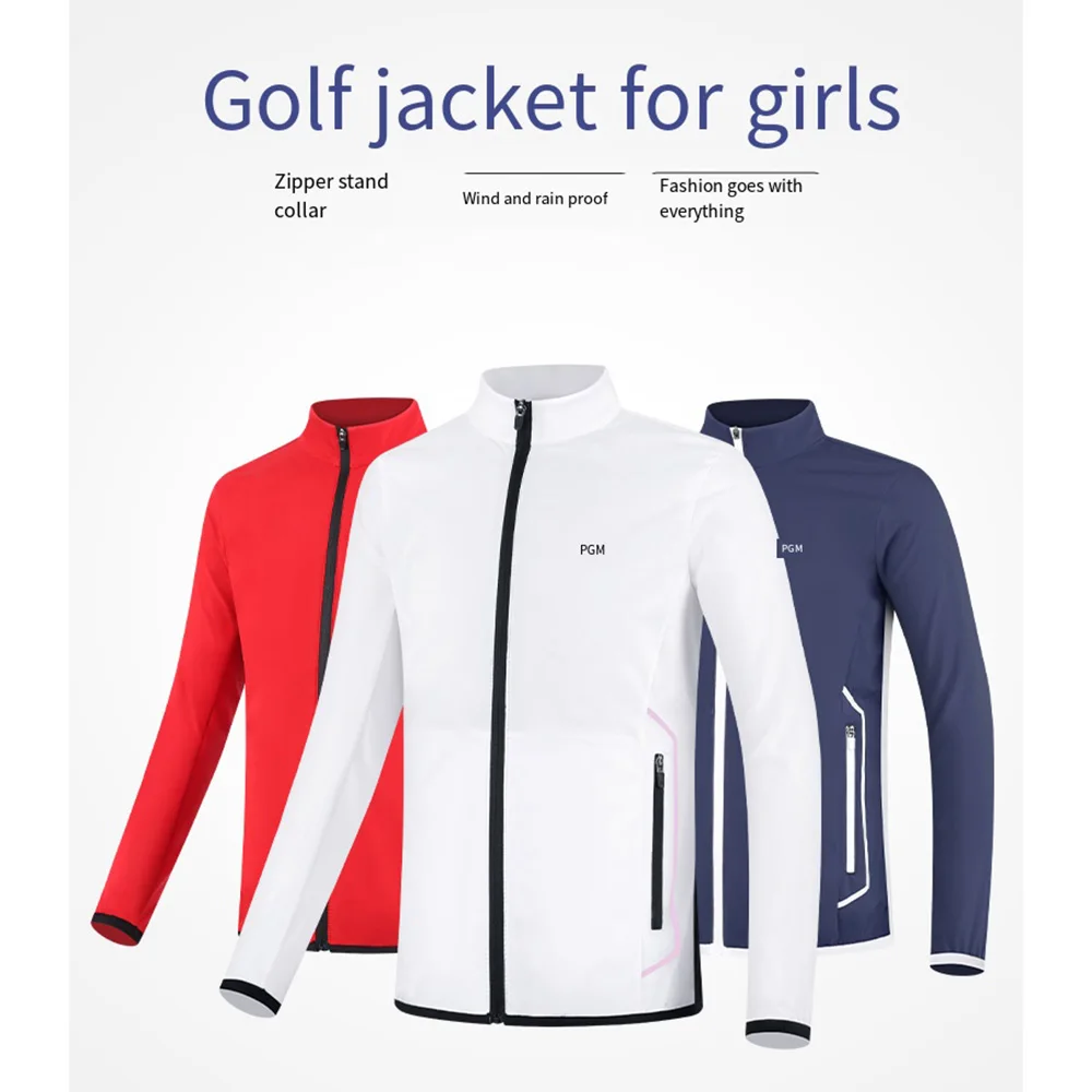 

Новая детская спортивная одежда PGM с воротником-стойкой, детская одежда для гольфа, ветрозащитная куртка для девочек, непромокаемое молодежное пальто на молнии, ветровка