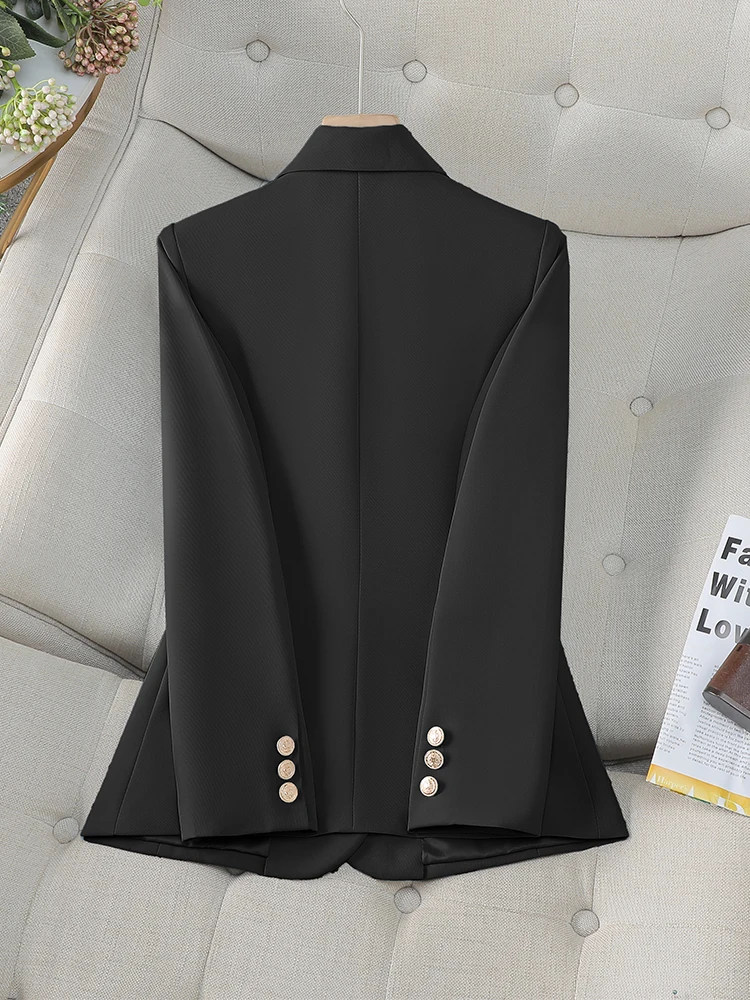 ZJYT Fashion Spring Notched Blazers Mujer Women Office Work Jacket Coat Plus Size Long Sleeve Blue Casual Daily Veste Femme