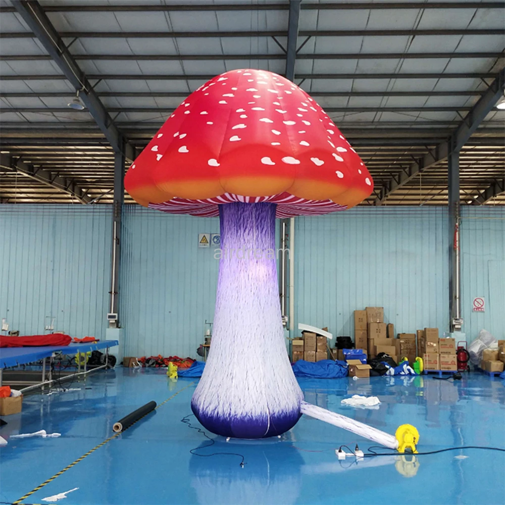Free Standing Multisize Giant Inflatable Mushroom Model with Led light Outdoor Party Decoration with Full Prints Material