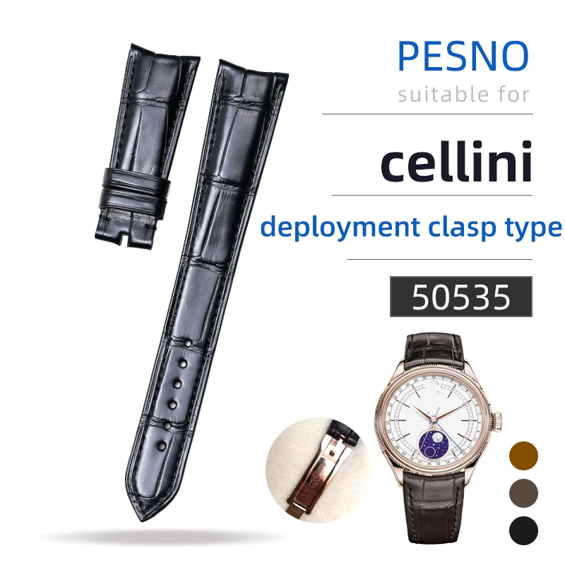 Pesno Bracciale Orologio In Vera Pelle Di Vitello Nero Marrone Adatto Per Cinturini Rolex Cellini M50535 Da Uomo In Pelle Di Coccodrillo