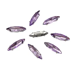 Pack of 20 Glass Sew-On Rhinestones with Claw Setting - Horse Eye Shape on Silver Metal Base (Violet)