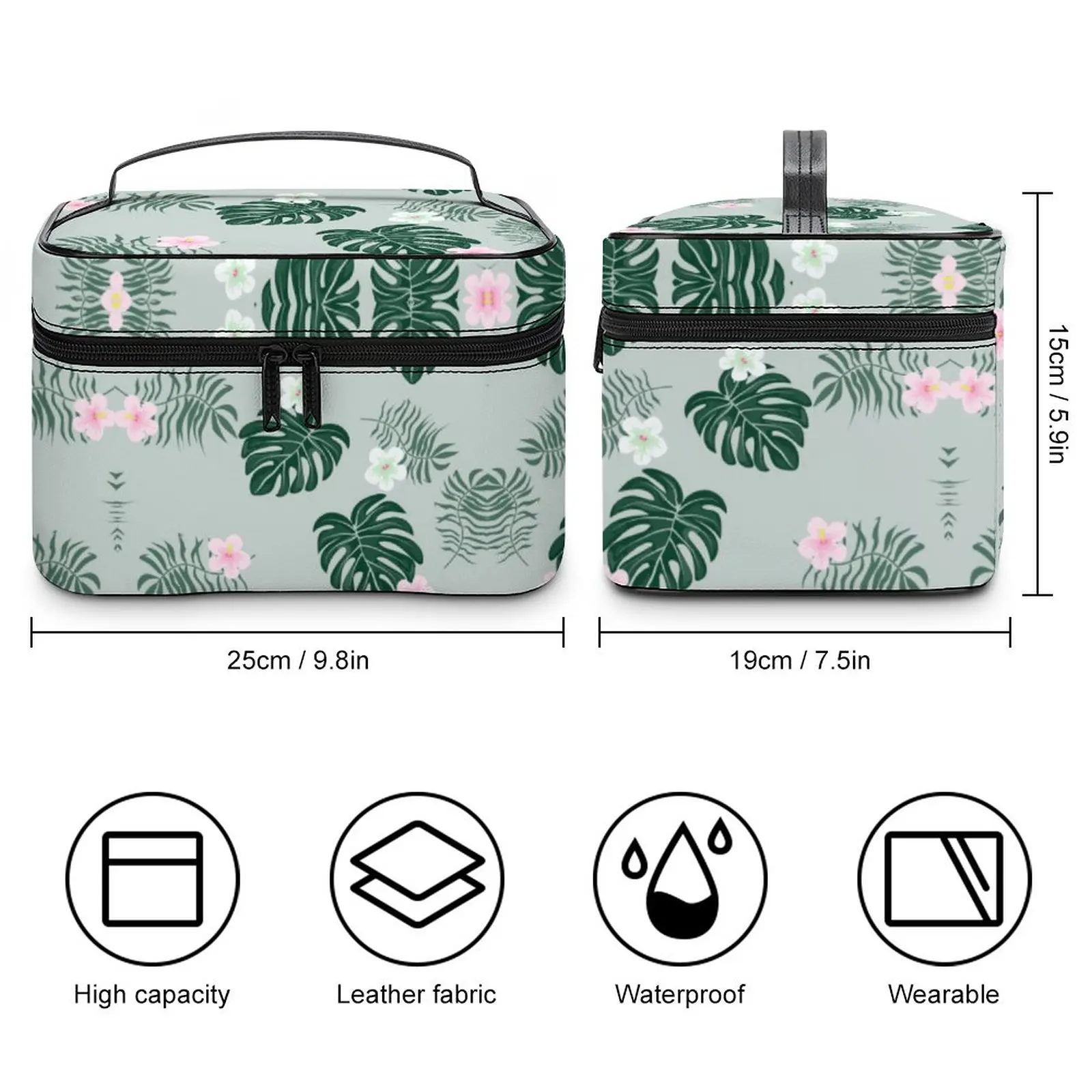 Customized Pattern Makeup Bag Outdoor Travel Makeup Bag Women Green Printing Cosmetic Bag Toiletries Organizer Storage Wash Bag