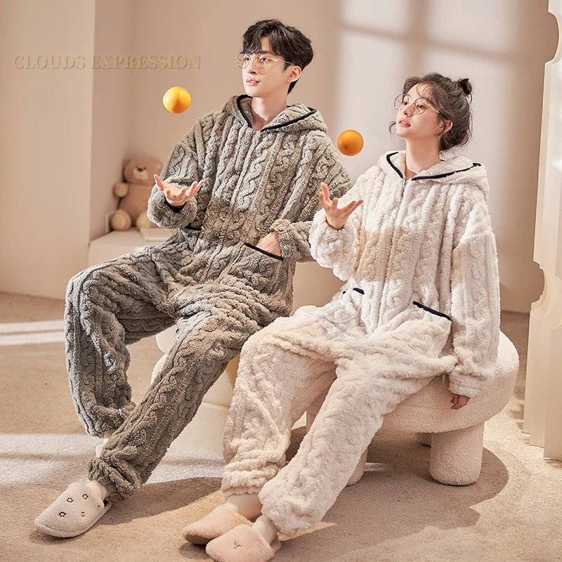 Winter Thick Flannel PJ Men's Jumpsuits Adult Onesie Pajamas for