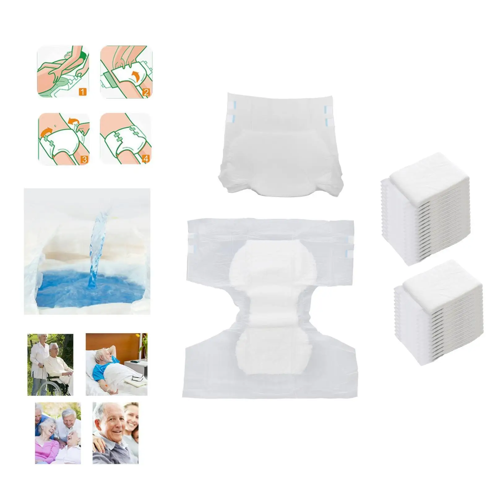 30Pack Disposable Adult Diaper Hygiene Nappies for Elders Absorbent 3