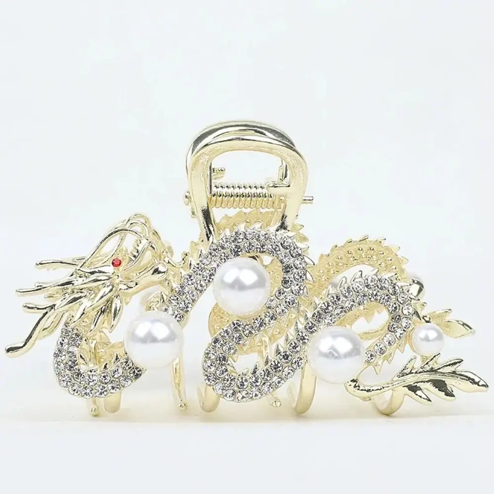 Fashion Blue Dragon Blue Dragon Hairpin Zodiac Simple Hair Claw Shark Clip Alloy Metal with Pearl Women