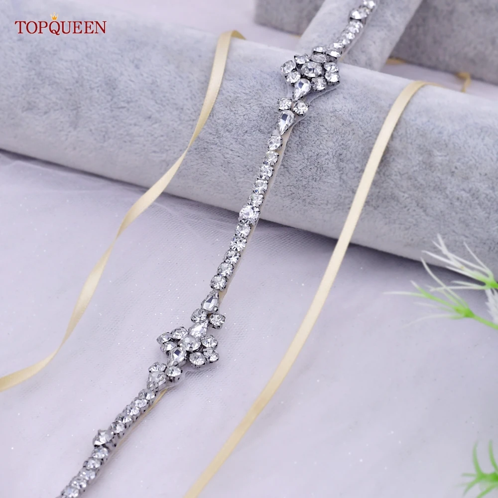 TOPQUEEN S59 Simple Waist Belt For Female Silver Rhinestone Appliques Diamonds Women Wedding Dress Sash Bridal Accessories