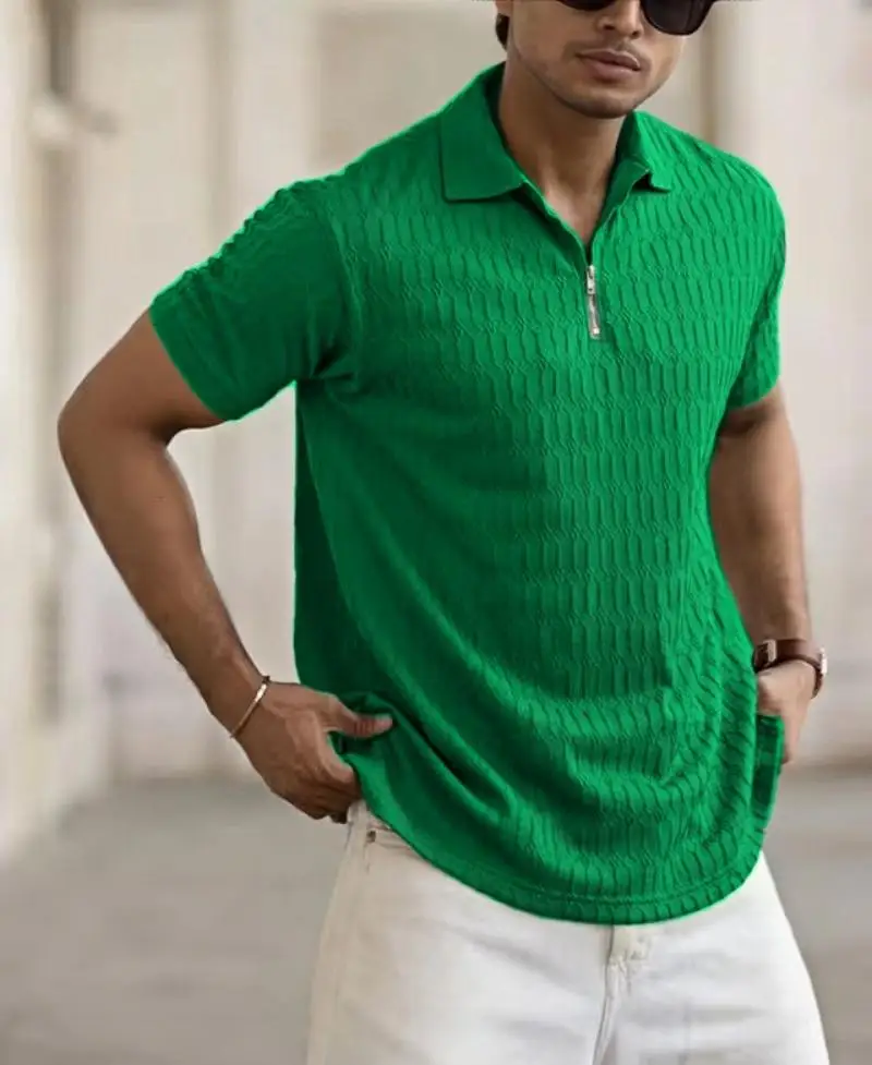 Summer men's short-sleeved POLO shirt, elastic Breathable men's T-shirt, fashionable Solid Color Zipper Outdoor Sports POLO Shir 8 S88d92526c24841508564f90ab414b5feu